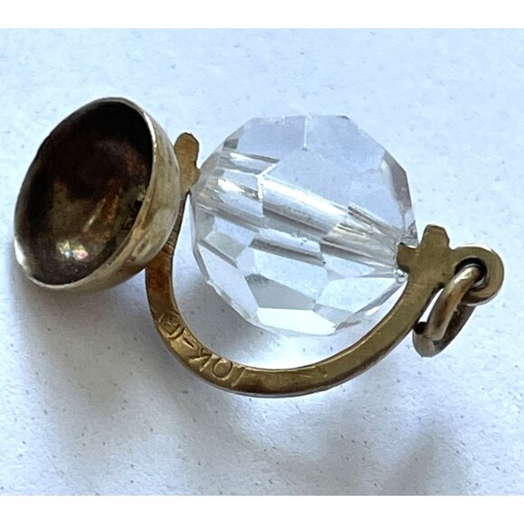 Antique 10K Gold Globe Charm With Spinnable Crystal Orb - Picture 3 of 8